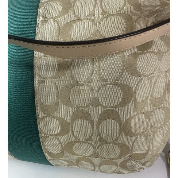 COACH Convertible Hobo Shoulder Bag Crossbody Tan Green Stripe Purse F29941 - Picture 11 of 16